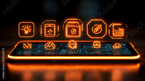A glowing smartphone with d...