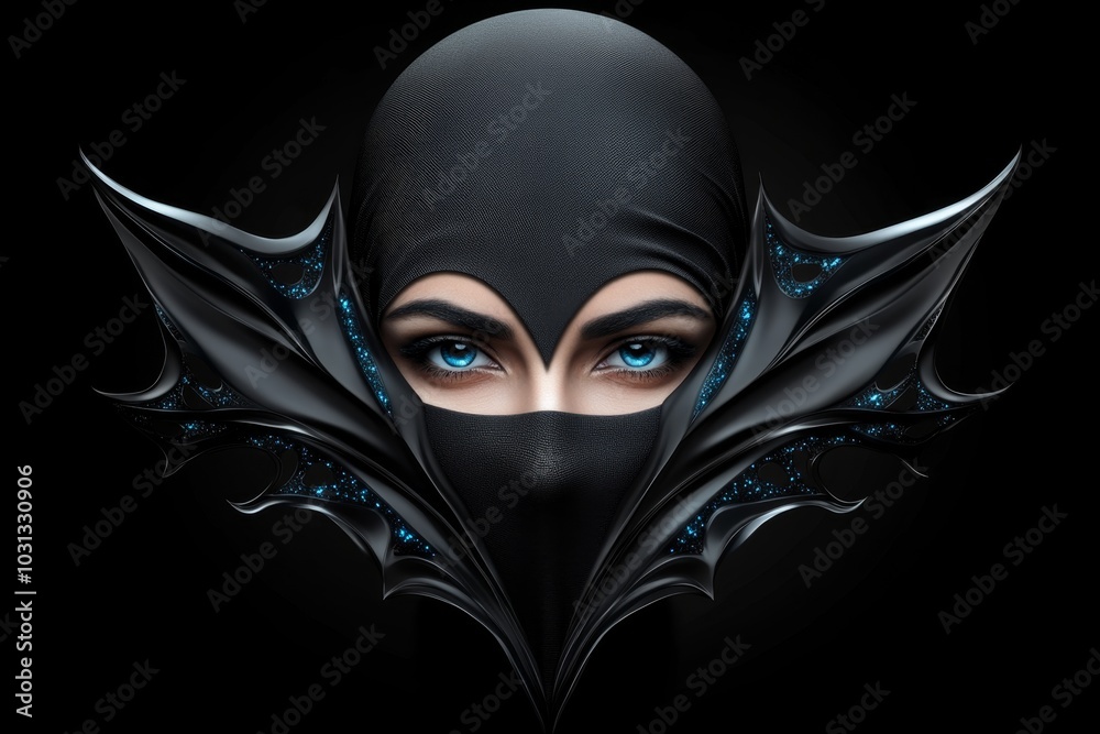 Abstract design of a woman in a niqab, with only the eyes highlighted Abstract design of a woman in a niqab, with only the eyes highlighted