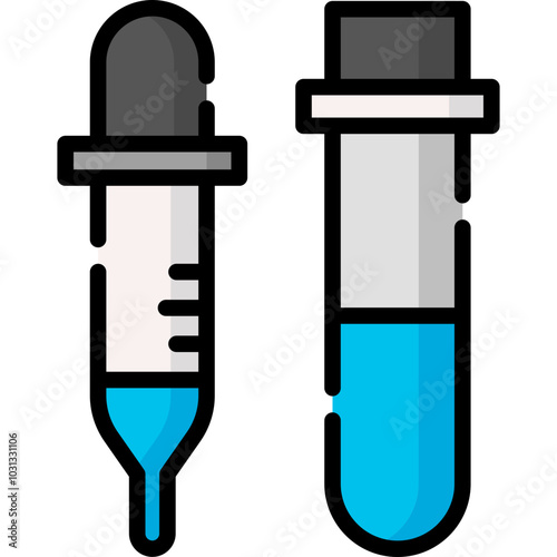 Two graduated cylinders, one with a dropper, the other with a blue liquid inside.