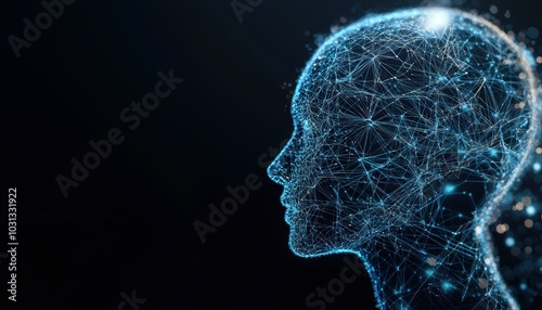A striking digital representation of a human head created from intricate blue data lines, illustrating concepts of technology, connectivity, and modern design.