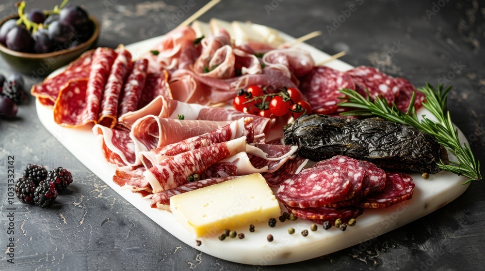 Obraz premium Assorted Charcuterie Board with Meats and Cheeses