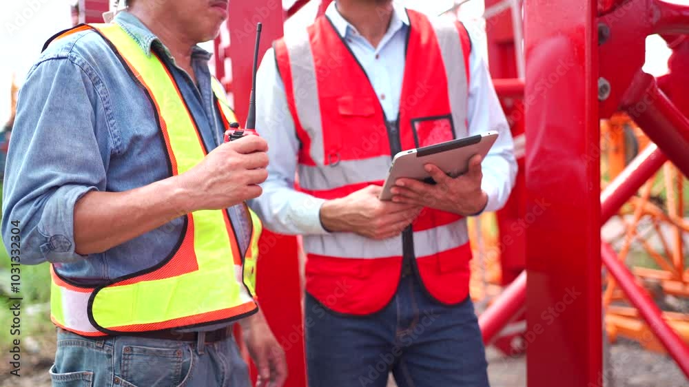Senior Asian engineers have a conversation or discussion in construction site. Senior Asian engineers have a conversation or discussion in construction site.