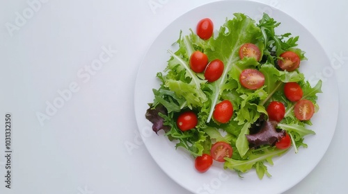 Fresh Green Salad with Cherry Tomatoes on a Plate