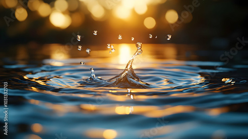 Water splash with sunset re...