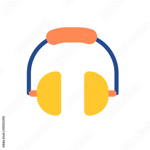 Illustration of a blue and orange headset with the headband at the top and the earcups at the bottom.