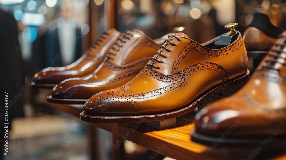 A row of brown shoes with a black shoe on the right A row of brown shoes with a black shoe on the right