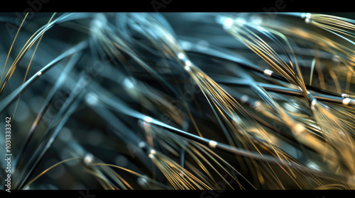 Abstract Close-Up of Fiber Optic Cables with Glowing Lights in Blue and Gold Tones Creating a Futuristic and Dynamic Visual Effect photo