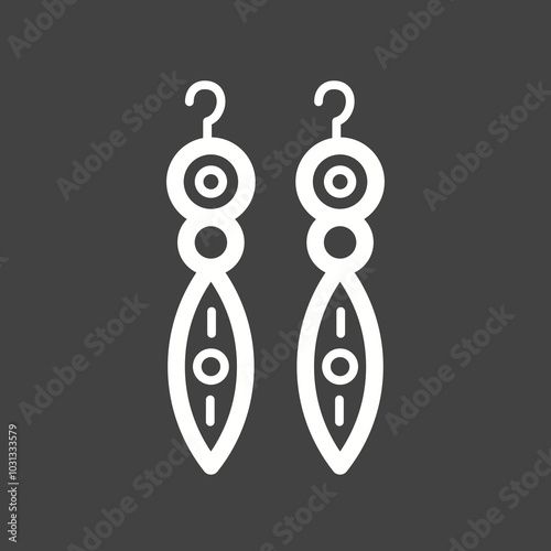 A pair of white dangle earrings on a grey background.