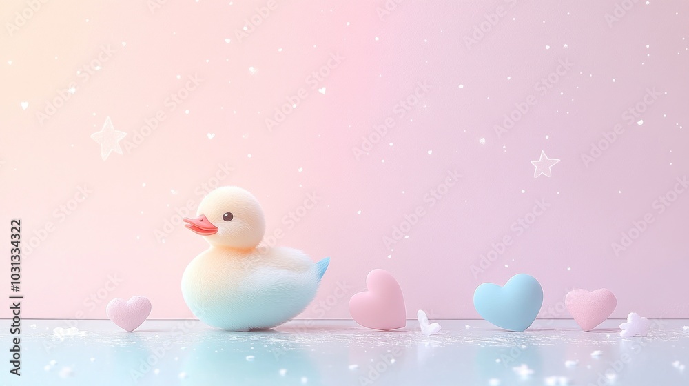 Abstract art of some ducks with pastel panorama background, cute combination of imagination in the eyes of children, pink and red colors, background concept on children's day Abstract art of some ducks with pastel panorama background, cute combination of imagination in the eyes of children, pink and red colors, background concept on children's day