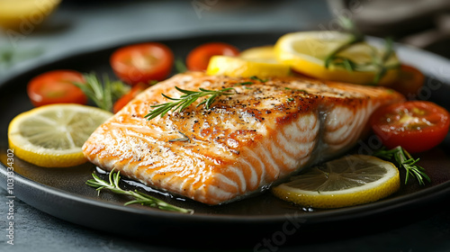 Grilled salmon fillet garni...