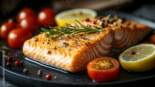 Fresh salmon fillets garnis...