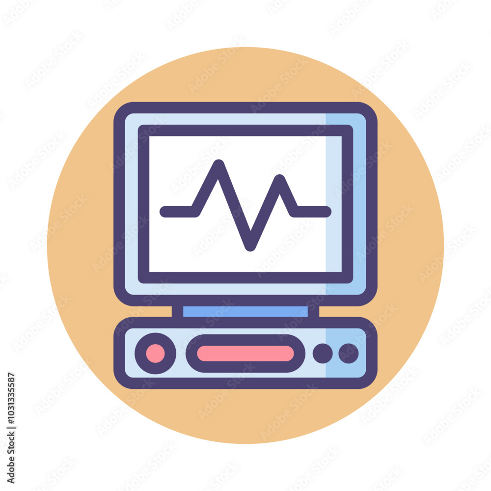 Icon of a computer monitor displaying a heartbeat line. Icon of a computer monitor displaying a heartbeat line.