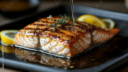 Grilled salmon fillet garni...
