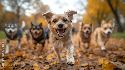 Happy dogs running through ...
