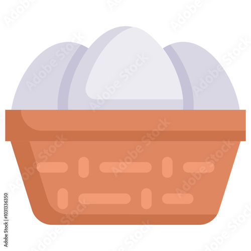 Three white eggs in a brown carton.