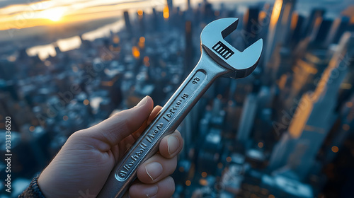 A hand holds a wrench again...