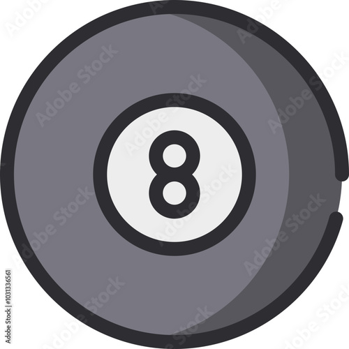 Black and white eight ball with a thick black outline.