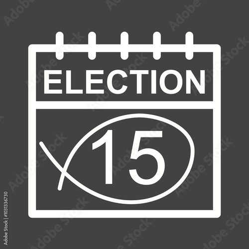 A simple black and white calendar icon with the word "ELECTION" at the top and the number "15" with a check mark below it.