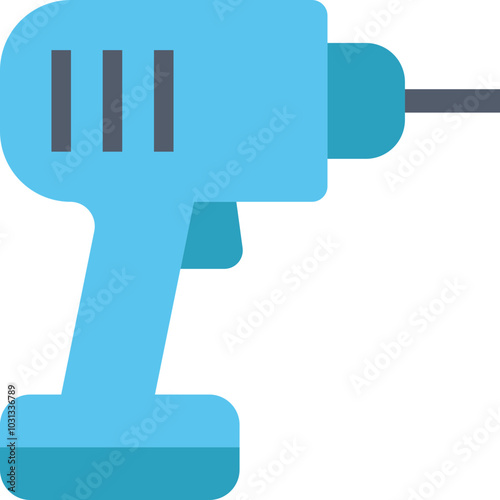 An illustration of a light blue and dark blue drill with a gray drill bit.