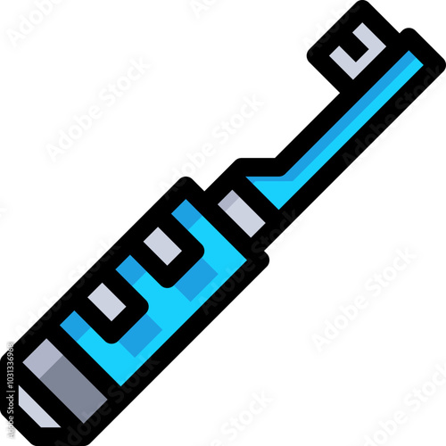 An illustration of a blue toothbrush with a black outline.