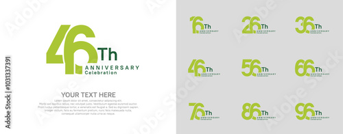 Anniversary logo set vector design, green color for celebration event