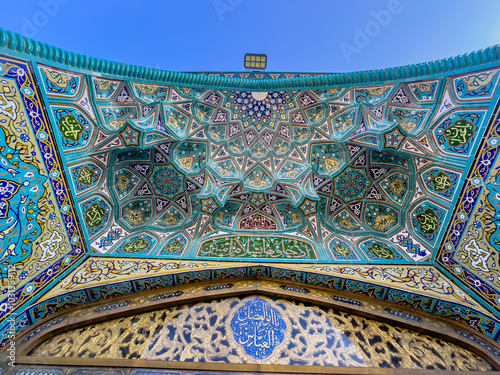 Mausoleum and Holy Place named Pir Mir Movsum Aga, Baku, Mardakan, Azerbaijan.Entire building is covered with Koranic Surahs - text translation - there is no God but Allah most merciful bountiful. photo