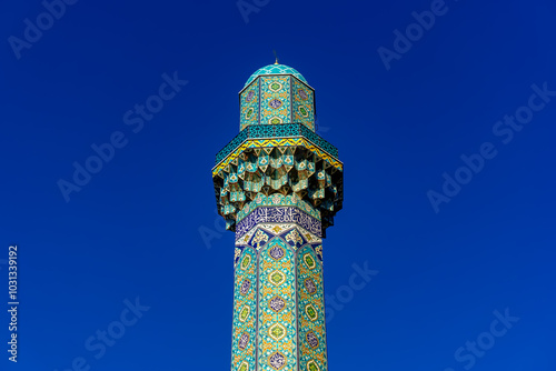 Mausoleum and Holy Place named Pir Mir Movsum Aga, Baku, Mardakan, Azerbaijan.Entire building is covered with Koranic Surahs - text translation - there is no God but Allah most merciful bountiful. photo