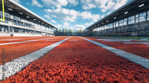 Close Up of Running Track with White Lines. photo