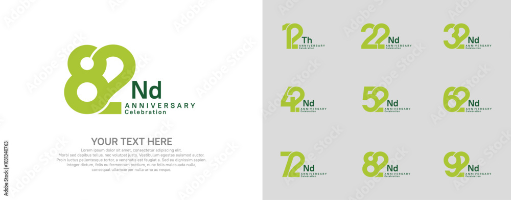 Naklejka premium Anniversary logo set vector design, green color for celebration event