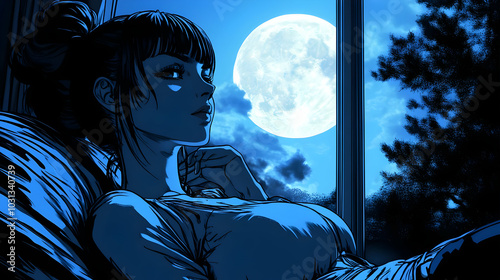 A serene woman gazes at a f...