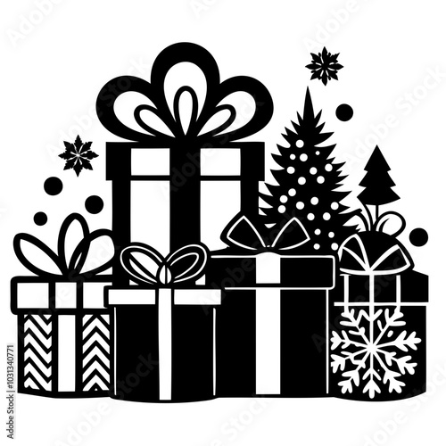 Christmas presents black silhouette, Holiday and Christmas Gift boxes vector illustration