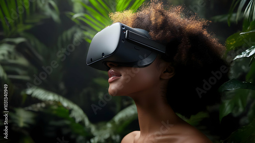 A woman using a VR headset ...