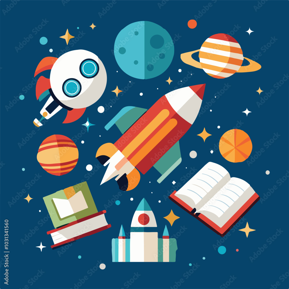 Naklejka premium a collection of space related images including space shuttles and spacers.