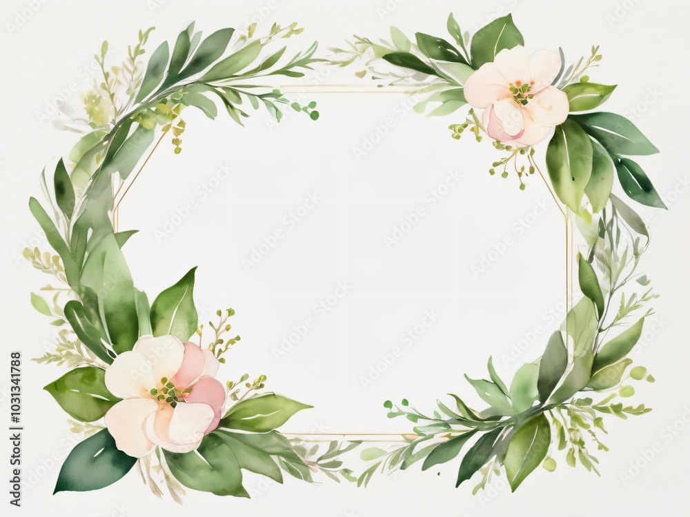 Naklejka premium Charming blank wedding card with soft floral illustrations.