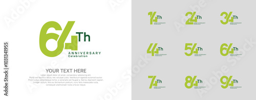 Anniversary logo set vector design, green color for celebration event