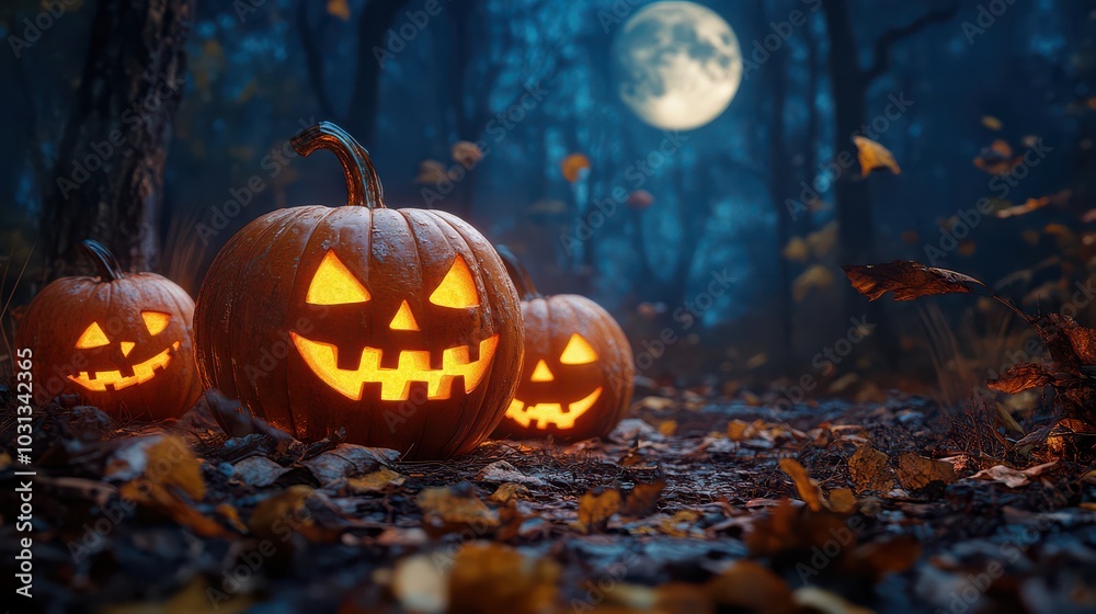 Jack-o'-Lanterns in the Moonlight. Jack-o'-Lanterns in the Moonlight.