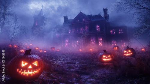 Haunted Mansion with Jack-o-Lanterns.