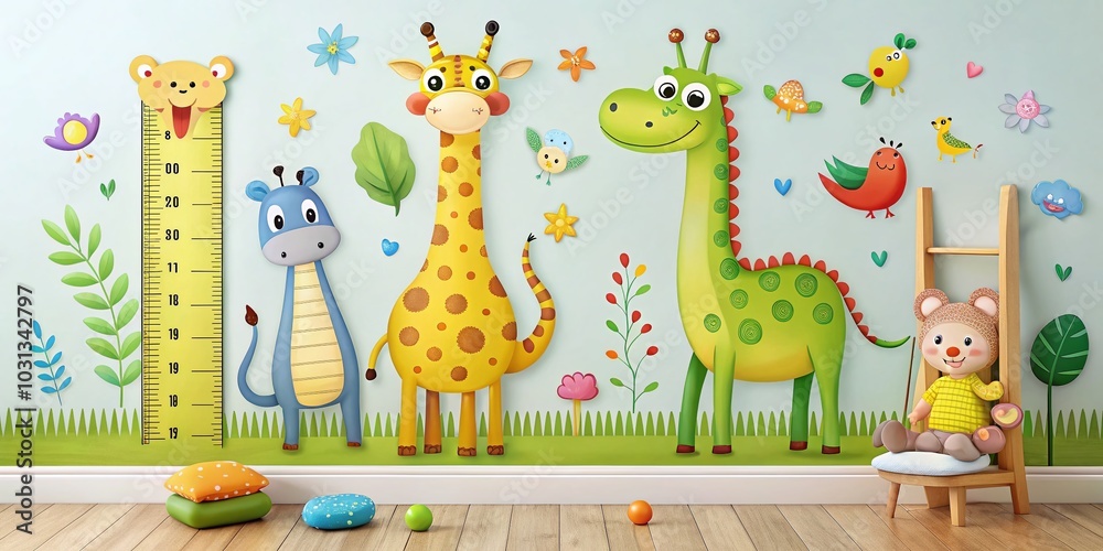 Cute Animal Height Rulers for Kids' Rooms - Giraffe and Crocodile Measuring Stickers Cute Animal Height Rulers for Kids' Rooms - Giraffe and Crocodile Measuring Stickers