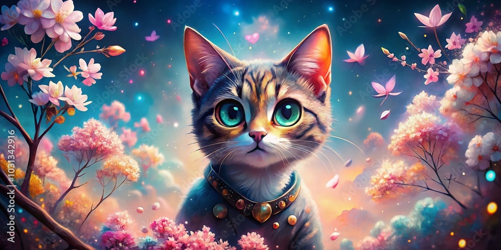 Cute Anime Cat Double Exposure Art for Fantasy Lovers Cute Anime Cat Double Exposure Art for Fantasy Lovers