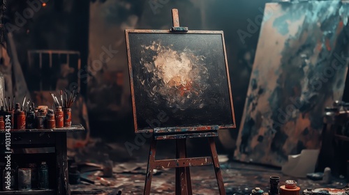 Abstract Art on Easel in a Creative Studio
