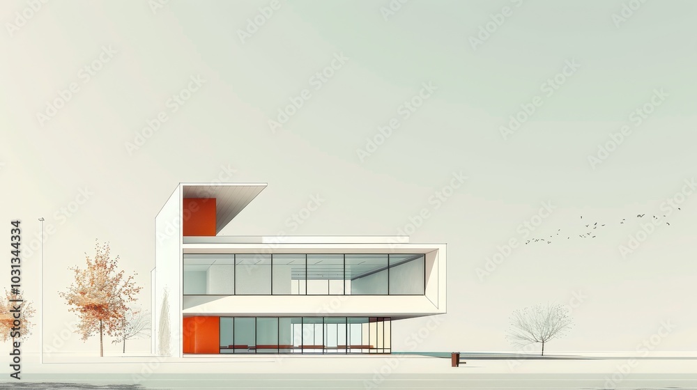 A sleek minimalist bank building with clean lines evokes trust and security in its modern architectural design