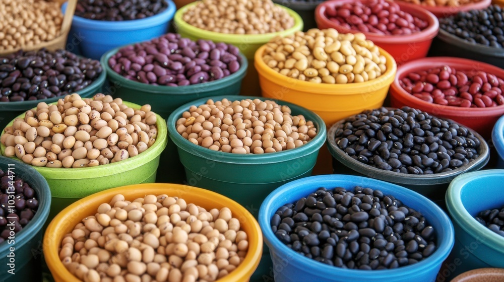 Colorful Variety of Beans in Vibrant Bowls Colorful Variety of Beans in Vibrant Bowls