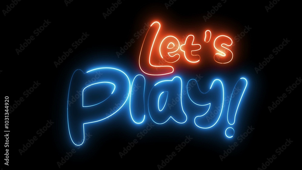 LETS PLAY text font with neon light. Luminous and shimmering haze inside the letters of the text Let's Play. Let's Play neon sign. LETS PLAY text font with neon light. Luminous and shimmering haze inside the letters of the text Let's Play. Let's Play neon sign.
