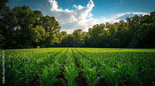 Lush green cornfield under ...