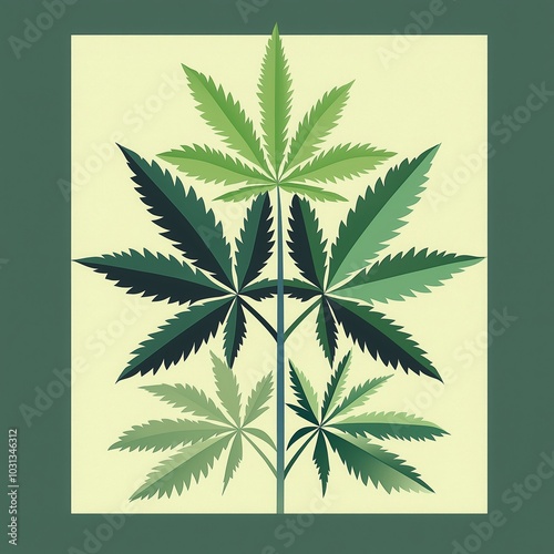 Abstract composition of cannabis sativa leaves in shades of green