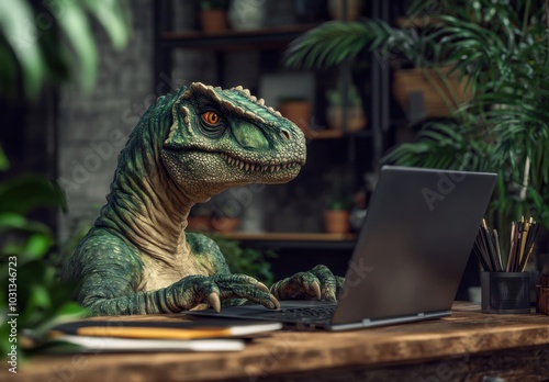 Dino Working on Laptop.