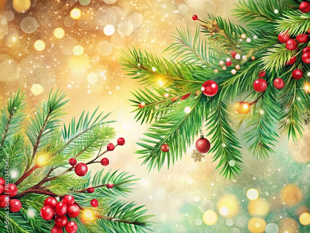 Cute Hand-Drawn Christmas Design with Branches for Cards and Banners Cute Hand-Drawn Christmas Design with Branches for Cards and Banners