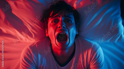 A person screaming in bed, ...