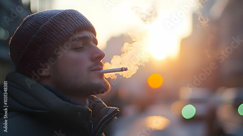 Man smoking a cigarette at ...
