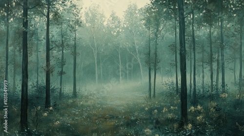 Misty Forest Pathway in Serene Nature Scene